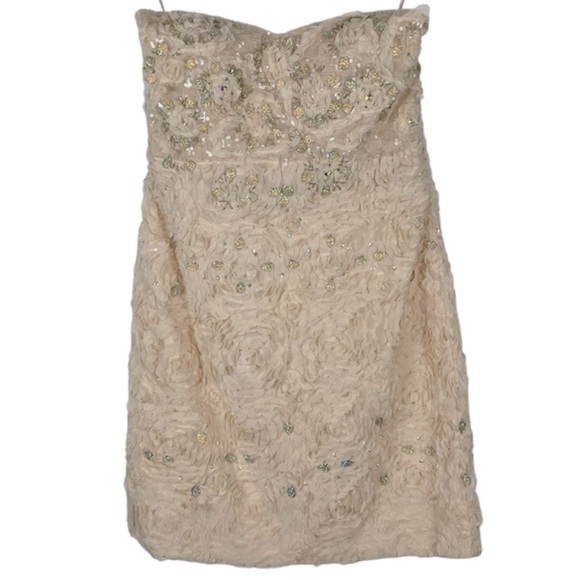 ALRICI STRAPLESS SWEETHEART FLORAL BEADED BRIDAL MINI COCKTAIL DRESS - Picture 5 of 13